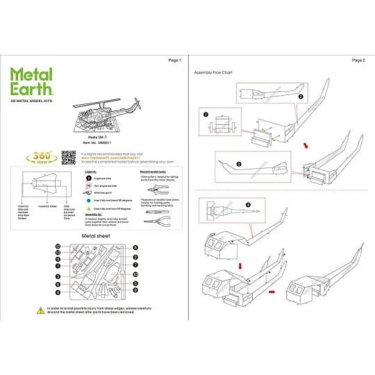 Bell HUEY Metal Earth Helicopter Metal Earth MMS011 - 6 MMS011-Bell HUEY Metal Earth Helicopter - MMS011