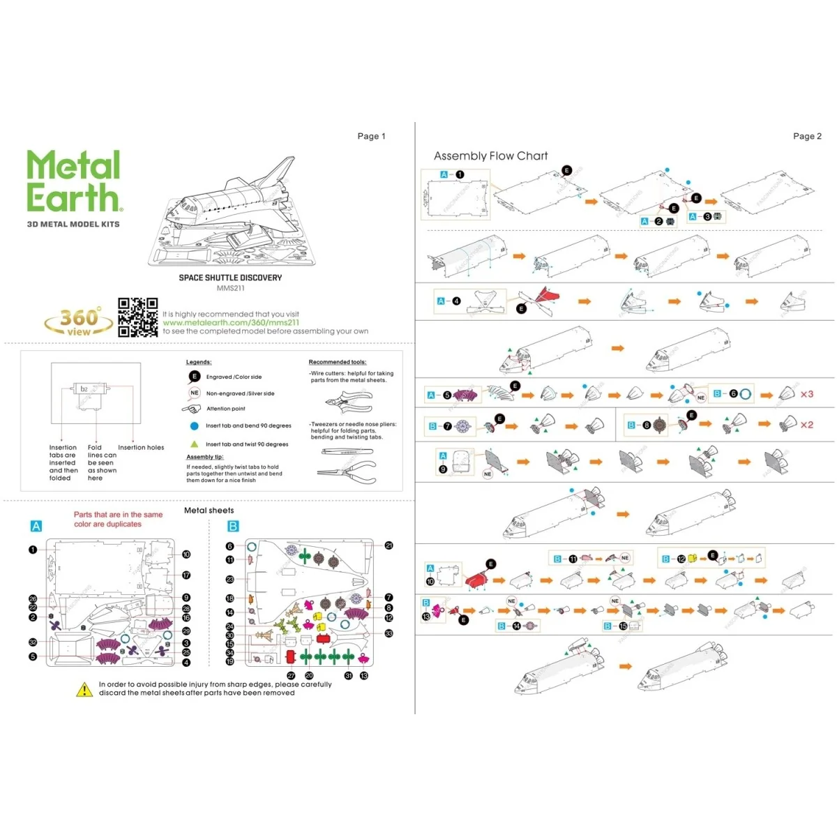 NASA White Metal Earth Discovery Shuttle Metal Earth MMS211 - 6