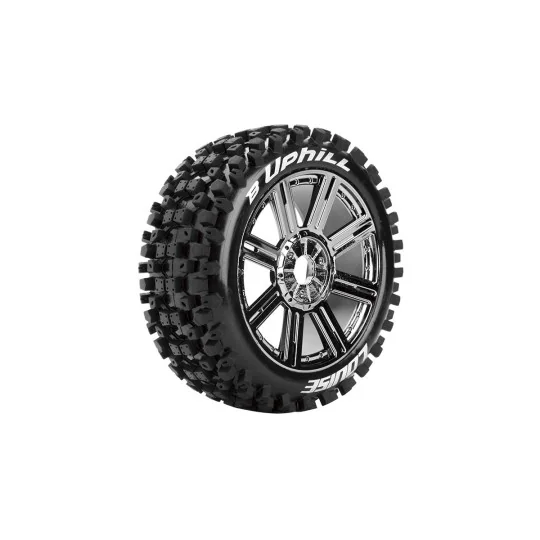 B-Uphill tires - Chrome Black 1/8 (x2) Louise RC Louise RC LR-T3271SBC - 1 L-T3271SBC-B-Uphill Tires + 1/8 Scale Chrome Black Spoke Wheels (x2) Louise RC - L-T3271SBC