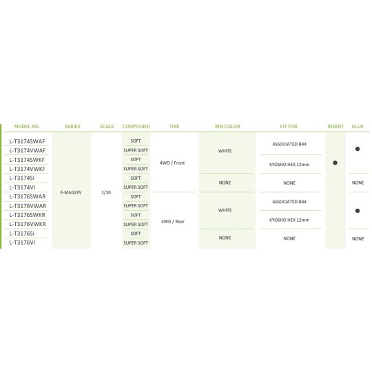 LR-T3176SWKR-E-Manglev Tires - Rear White Rims 1/10 (x2) Louise RC