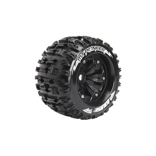 L-T3218BH-Pneus MT-Pioneer + Jantes 3.8" Noir 1/8 (x2) Louise RC - L-T3218BH