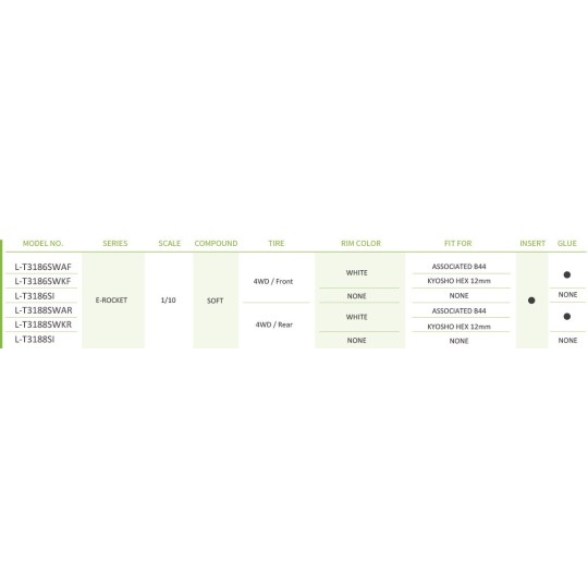 L-T3188SWKR-Pneus ST-Rocket + Jantes Blanches arrières 1/10 (x2) Louise RC