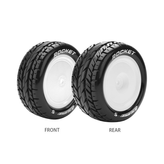 L-T3186SWKF-Pneus ST-Rocket + Jantes Blanches avants 1/10 (x2) Louise RC