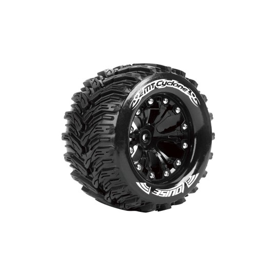 L-T3226SB-MT-Cyclone Tires + Black Rims 2.8" 1/10 (x2) Louise RC