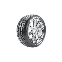 Pneus B-Rocket + Jantes batons Chrome Noir 1/8 (x2) Louise RC Louise RC LR-T3190SBC - 1