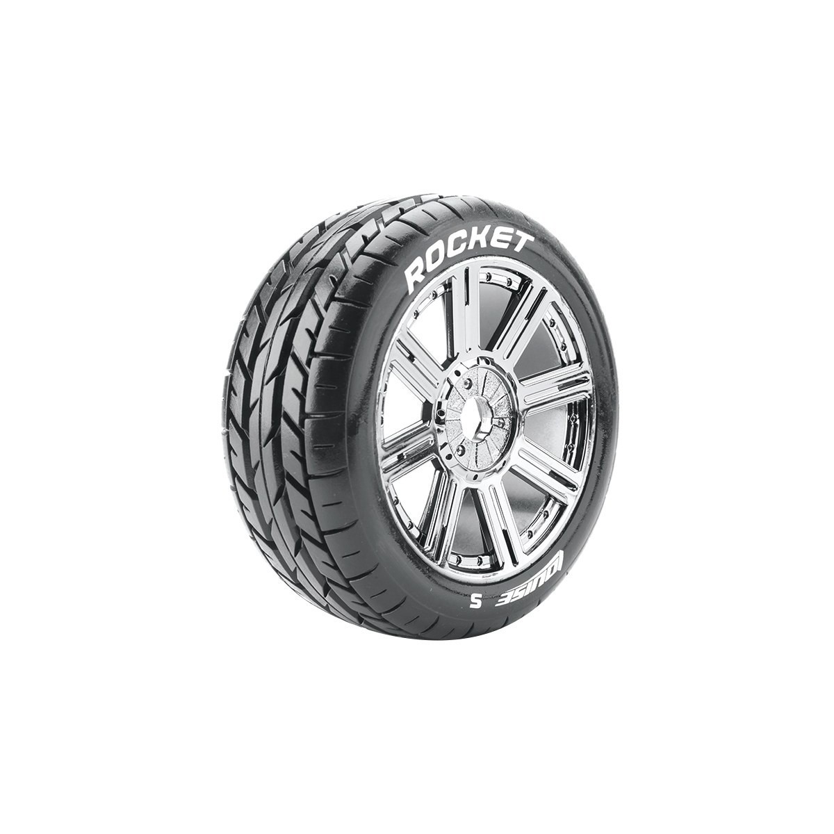 Pneus B-Rocket + Jantes batons Chrome Noir 1/8 (x2) Louise RC Louise RC LR-T3190SBC - 1