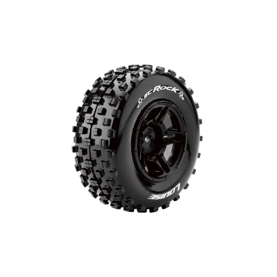 L-T3229SBTR-SC-Rock Tires + Black Baton Rims 1/10 (x2) Louise RC - L-T3229SBTR