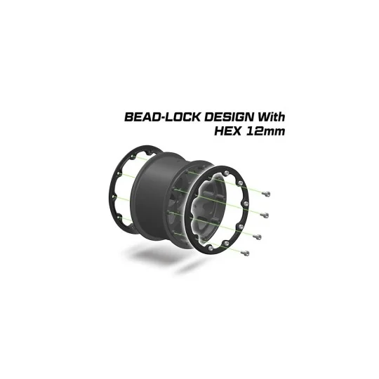 L-T3313SB-ST-Uphill Tyres + 1/10 Black Rims (x2) Louise RC - L-T3313SB