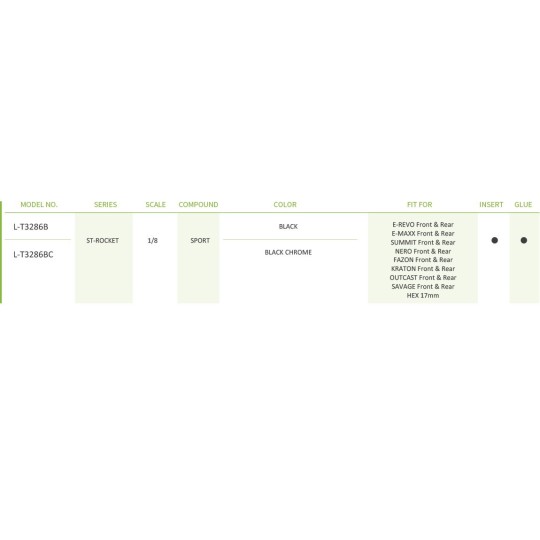 ST-Rocket tires + Black rims 1/8 (x2) Louise RC Louise RC LR-T3286B - 4 LR-T3286B-ST-Rocket tires + Black rims 1/8 (x2) Louise RC - LR-T3286B