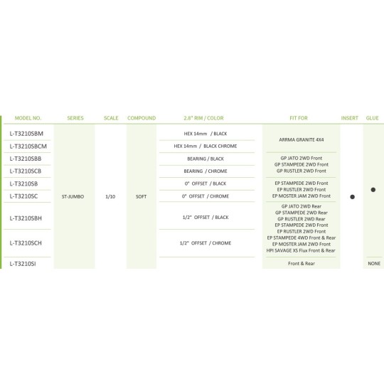 LR-T3210SCH-ST-Jumbo Tires - Chrome Rims 2.8" 1/10 (x2) Louise RC