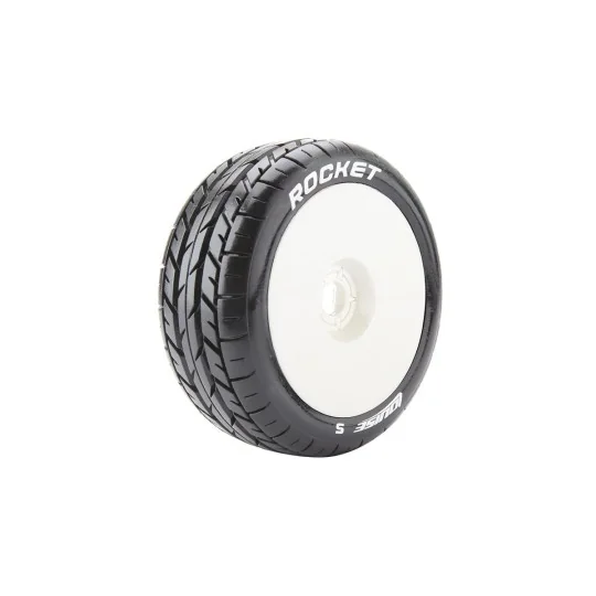 L-T3190SW-B-Rocket Tires + White Solid Rims 1/8 (x2) Louise RC - L-T3190SW