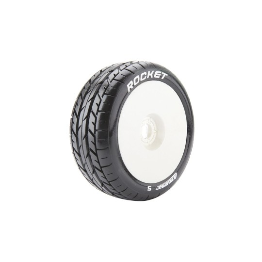 L-T3190SW-B-Rocket Tires + White Solid Rims 1/8 (x2) Louise RC
