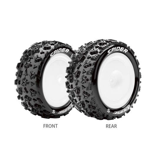 E-Spider Tires - Rear White Rims 1/10 (x2) Louise RC Louise RC LR-T3200SWKR - 1 LR-T3200SWKR-E-Spider Tires - Rear White Rims 1/10 (x2) Louise RC - LR-T3200SWKR