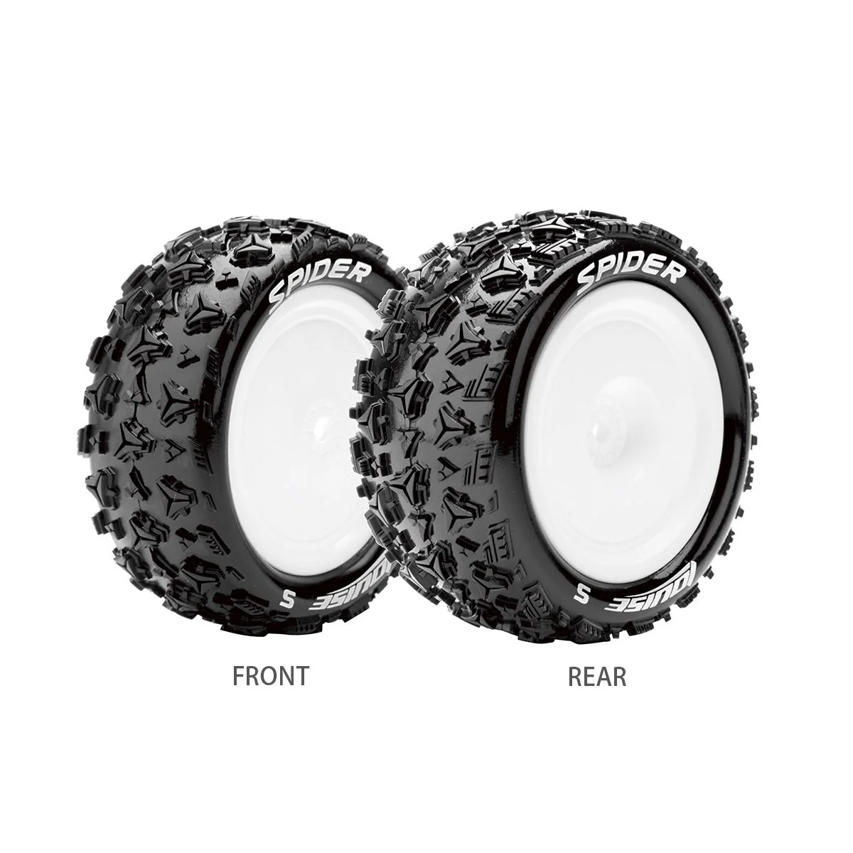 E-Spider Tires - Rear White Rims 1/10 (x2) Louise RC Louise RC LR-T3200SWKR - 1 E-Spider Tires - Rear White Rims 1/10 (x2) Louise RC Louise RC LR-T3200SWKR - 1
