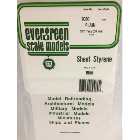 S1379080-Smooth white plate 2.0x150x300mm Ref: 9080 - Evergreen - S1379080