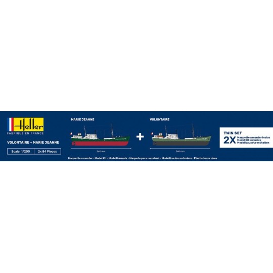 HEL-85604-Coffret bateaux Volontaire + Marie Jeanne 1/200 Heller