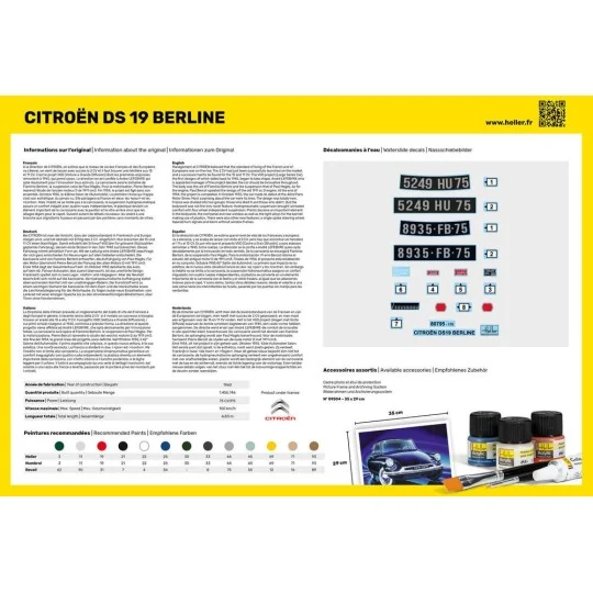 HEL-56795-Citroen DS 19 Sedan 1/16 Heller - glue and paints - HEL-56795