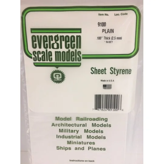 S1379100-Smooth white plate 2.5x150x300mm Ref: 9100 - Evergreen - S1379100