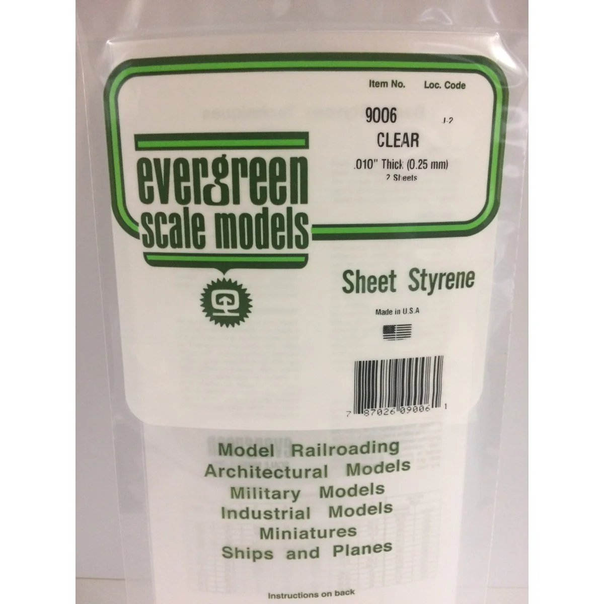 Transparent plate smooth 0.25x150x300mm Ref: 9006 - Evergreen - S13...
