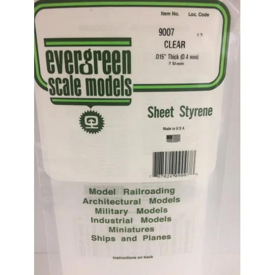 S1379007-Plaque transparente lisse 0.38x150x300mm Ref : 9007 - Evergreen - S1379007