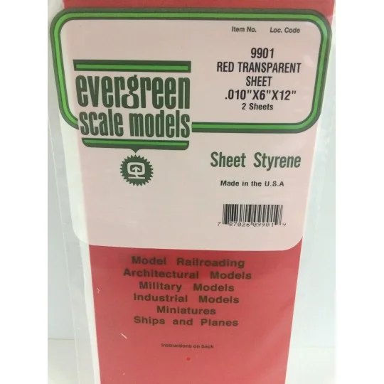 S1379901-Plaque Rouge transparent lisse 0.25x150x300mm Ref : 9901 - Evergreen - S1379901