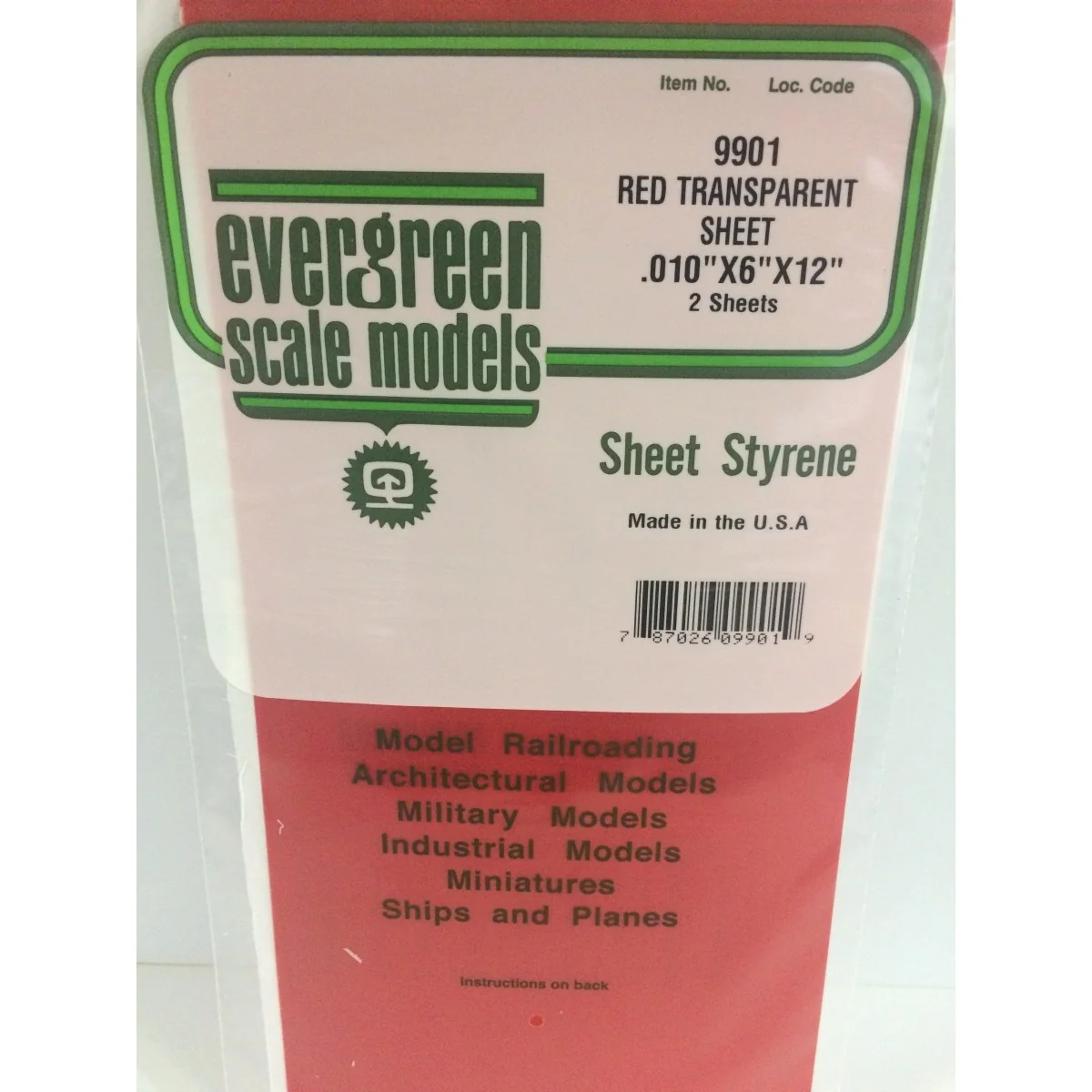 Plate red transparent smooth 0.25x150x300mm Ref: 9901 - Evergreen -...