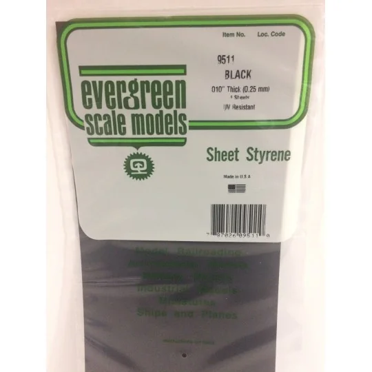 S1379511-Plaque noire lisse 0.25x150x300mm Ref : 9511 - Evergreen - S1379511
