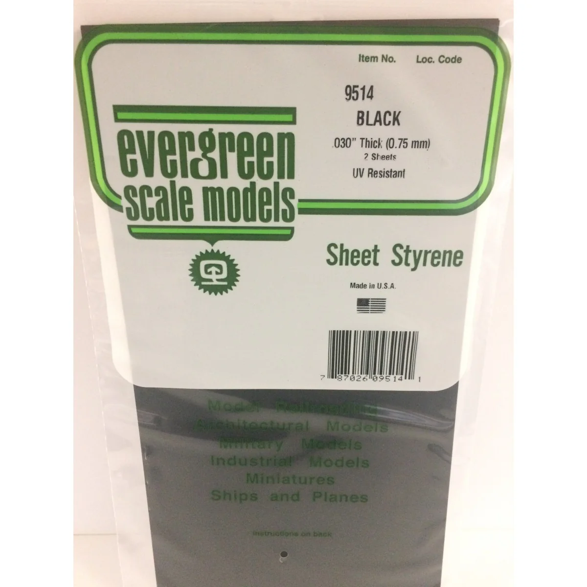 Smooth black plate 0.75x150x300mm Ref: 9514 - Evergreen - S1379514 ...