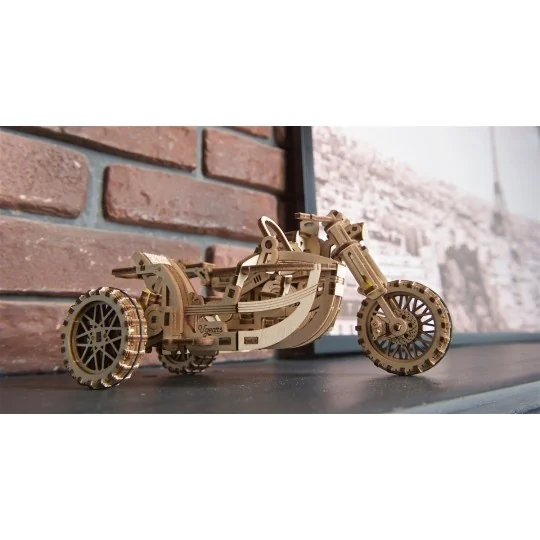 UG-70137-Moto Scrambler UGR-10 avec Side-Car Puzzle 3D bois UGEARS