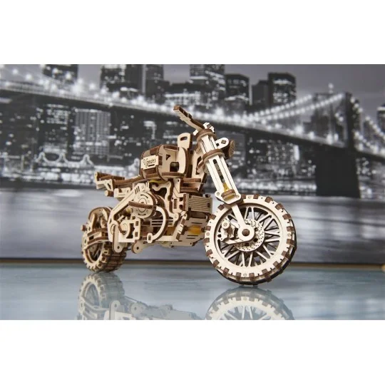 UG-70137-Moto Scrambler UGR-10 avec Side-Car Puzzle 3D bois UGEARS