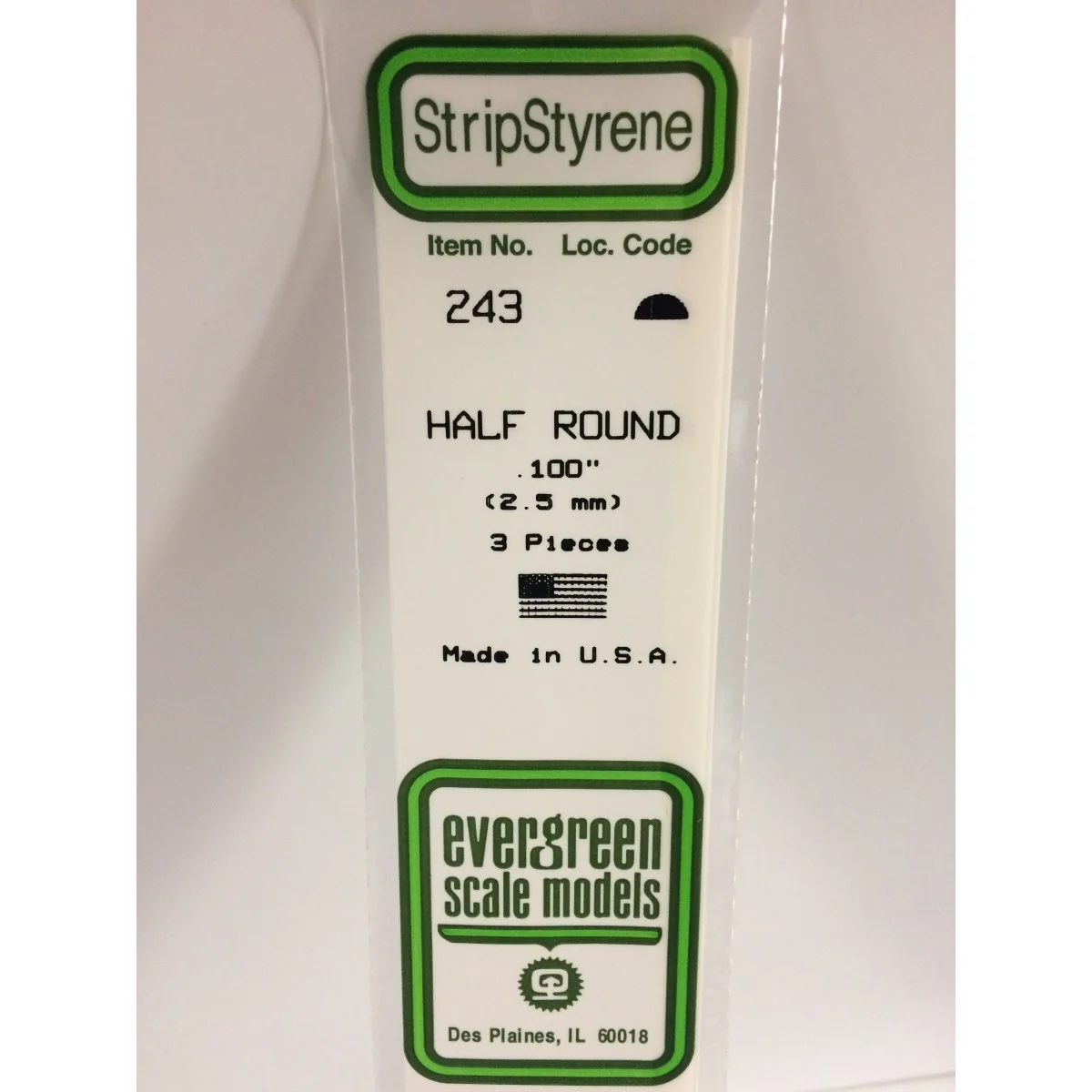 Half round 2.5x350mm Ref: 243 - Evergreen - S1370243