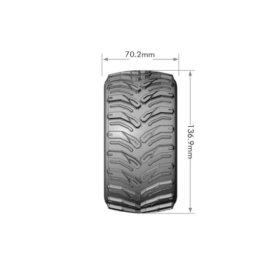 L-T3331SBC-Pneus MT-Cyclone + Jantes Chrome Noir Traxxas Maxx (x2) Louise RC