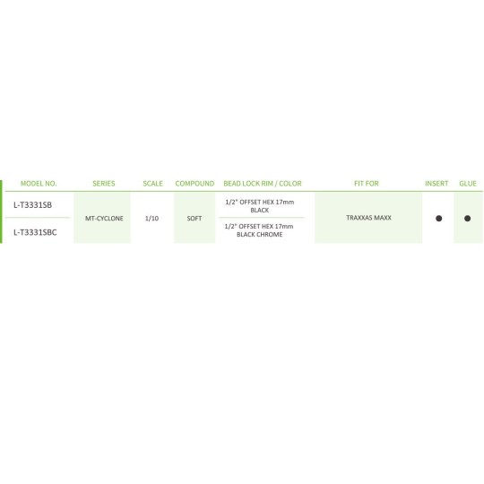 L-T3331SBC-MT-Cyclone Tires + Traxxas Maxx Black Chrome Rims (x2) Louise RC