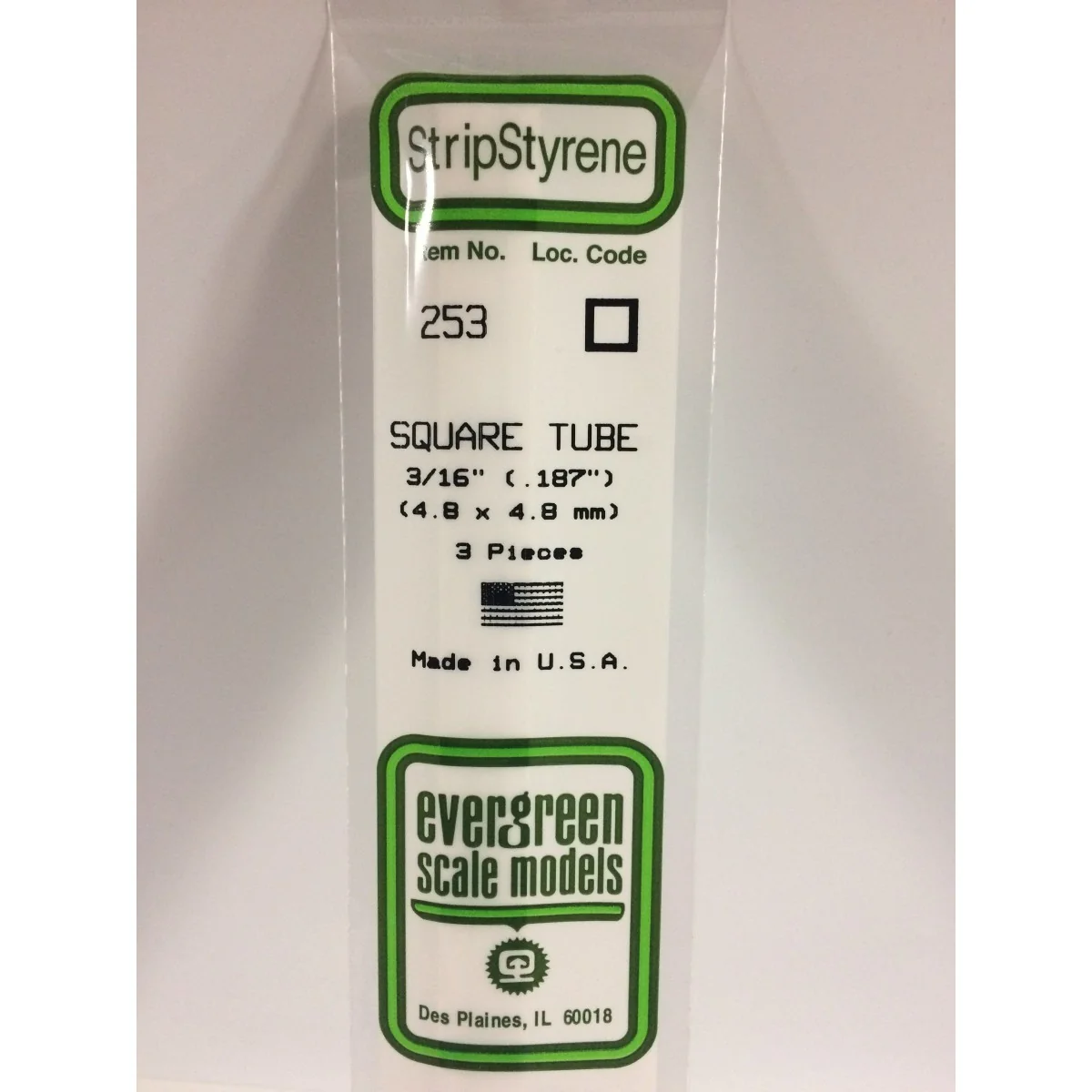 Square tube 4.8x350mm Ref: 253 - Evergreen - S1370253