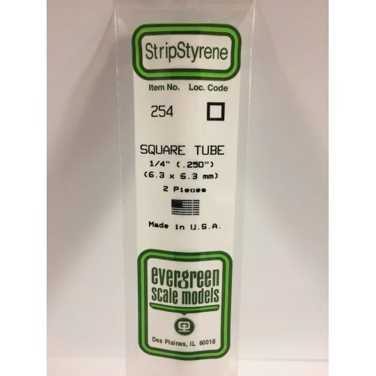 S1370254-Tube carré 6.3x350mm Ref : 254 - Evergreen - S1370254