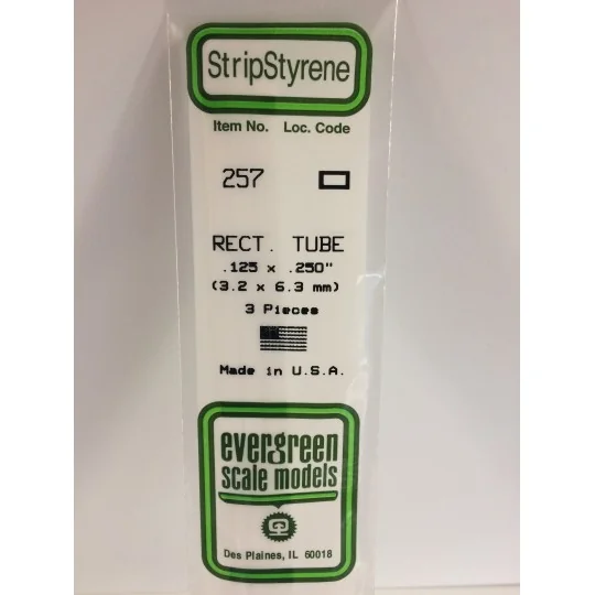 S1370257-Rectangular tube 3.2x6.3x350mm Ref: 257 - Evergreen - S1370257