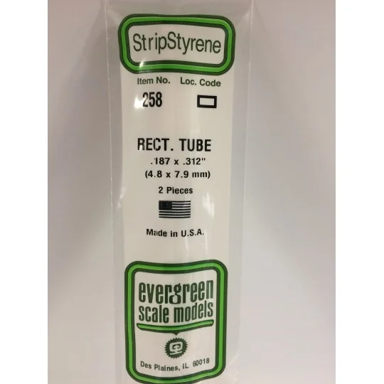 S1370258-Tube rectangulaire 4.8x7.9x350mm Ref : 258 - Evergreen - S1370258