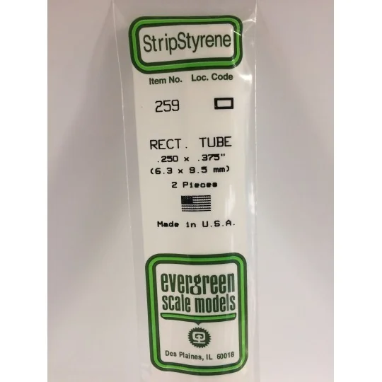S1370259-Tube rectangulaire 6.3x9.5x350mm Ref : 259 - Evergreen - S1370259