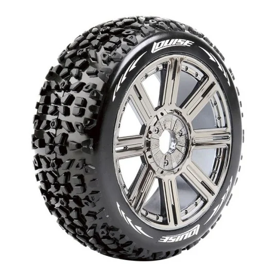 LR-T3108SBC-Tires B-Mazinger + Rims beats Chrome Black 1/8 (x2) Louise RC