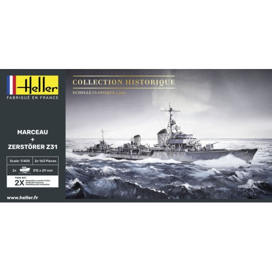 HEL-85009-Coffret bateaux Marceau + Zerstörer Z31 1/400 Heller