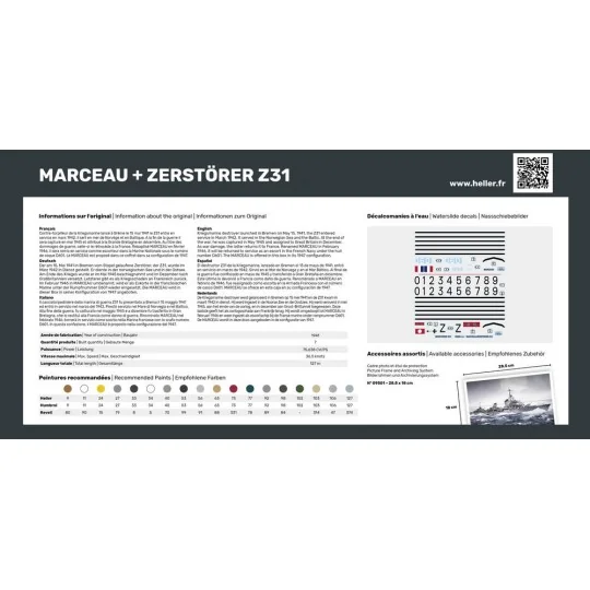 HEL-85009-Coffret bateaux Marceau + Zerstörer Z31 1/400 Heller - HEL-85009