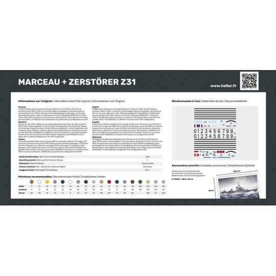 HEL-85009-Coffret bateaux Marceau + Zerstörer Z31 1/400 Heller