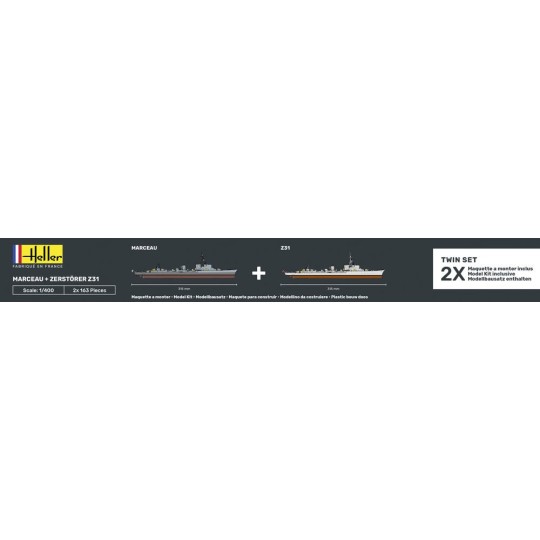 HEL-85009-Coffret bateaux Marceau + Zerstörer Z31 1/400 Heller