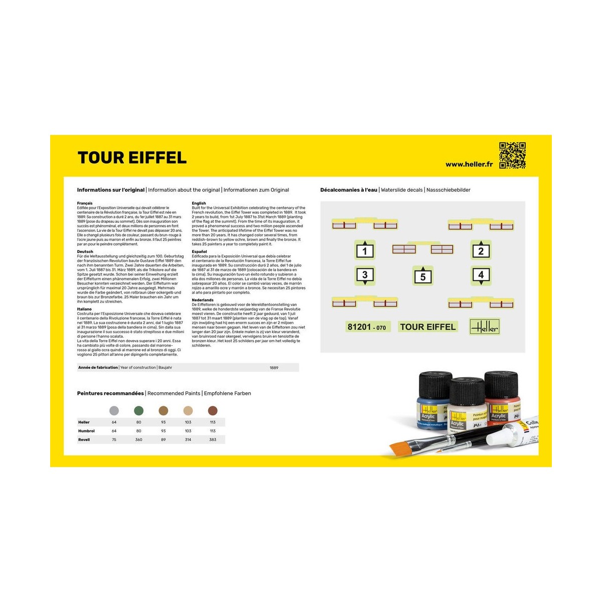 Tour Eiffel 1/650 Heller + colle et peintures Heller HEL-57201 - 3