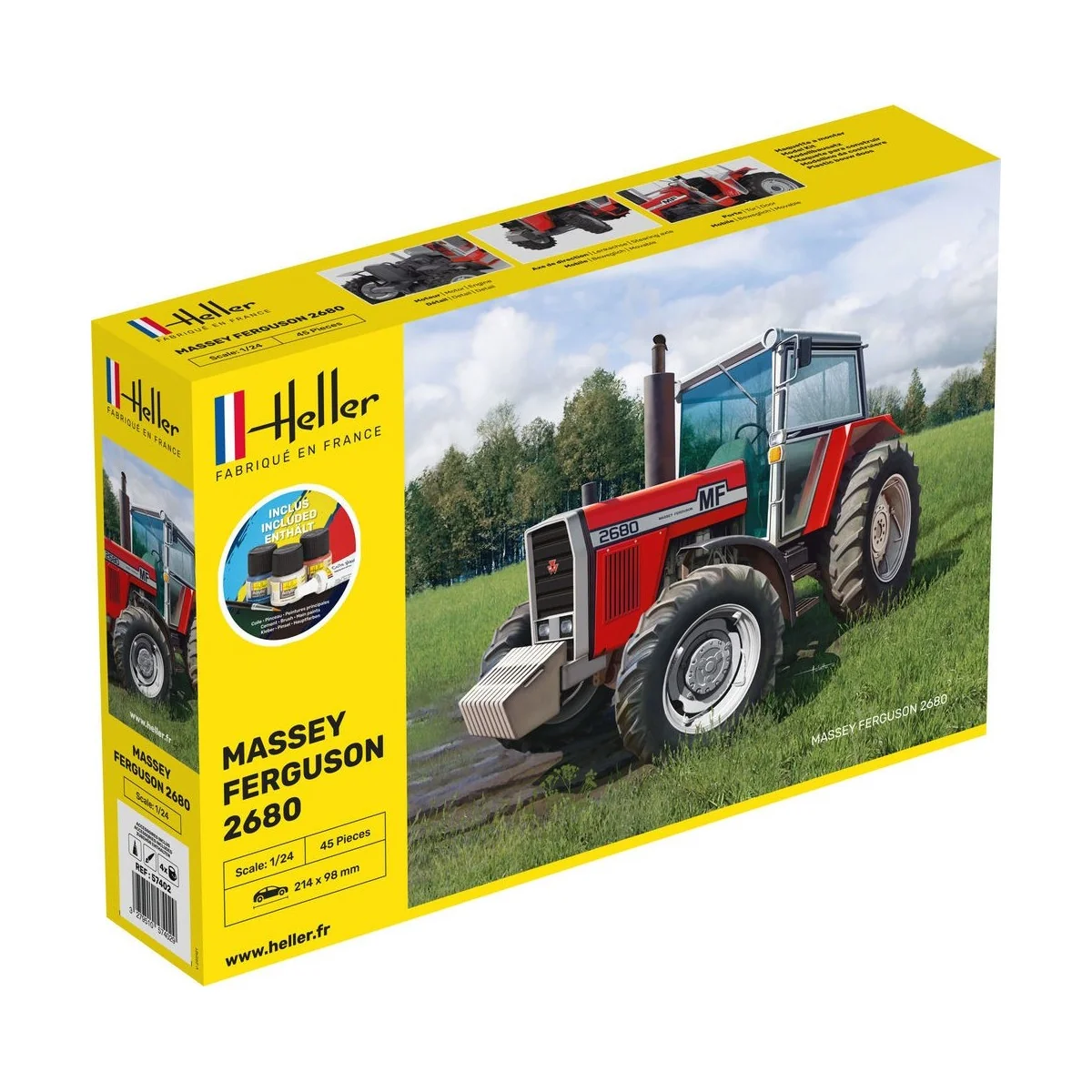 Tracteur Massey-Ferguson 2680 1/24 Heller + colle et peintures Heller HEL-57402 - 1