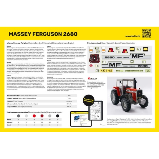 HEL-57402-Tractor Massey-Ferguson 2680 1/24 Heller + glue and paints