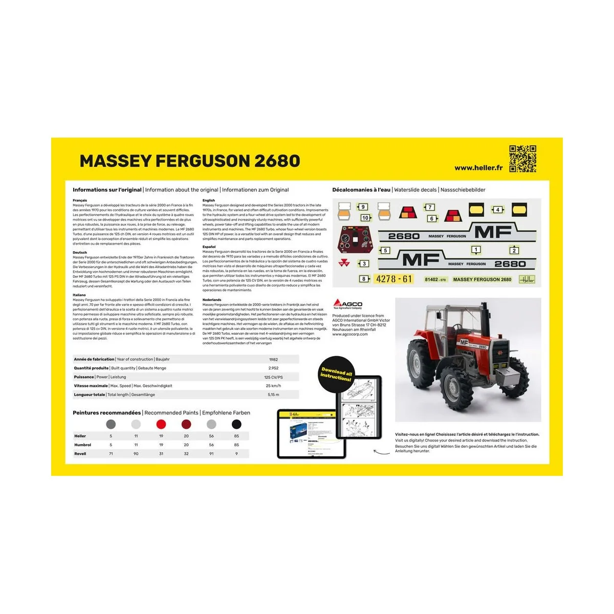 Tracteur Massey-Ferguson 2680 1/24 Heller + colle et peintures Heller HEL-57402 - 3