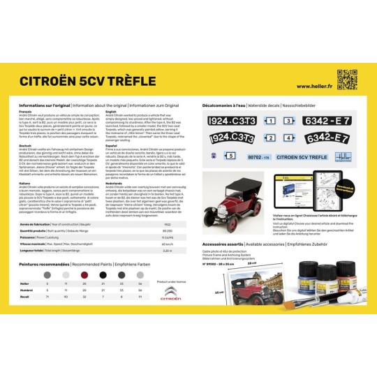 HEL-56702-Citroën 5CV Trèfle 1/24 Heller + colle et peintures