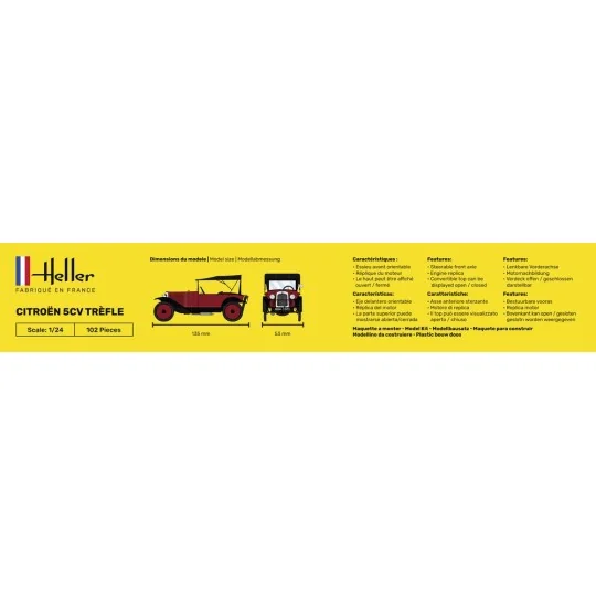 HEL-56702-Citroën 5CV Clover 1/24 Heller + glue and paints - HEL-56702