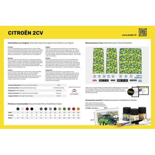HEL-56765-Citroen 2CV 1/24 Heller + colle et peintures - HEL-56765